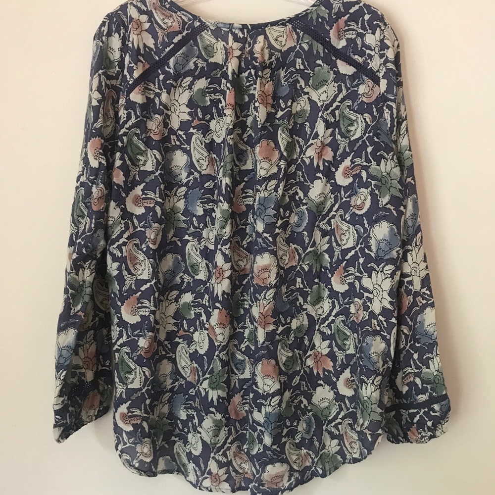 Lucky Brand Blue Painted Boho Floral Blouse Size Small - Picture 9 of 12